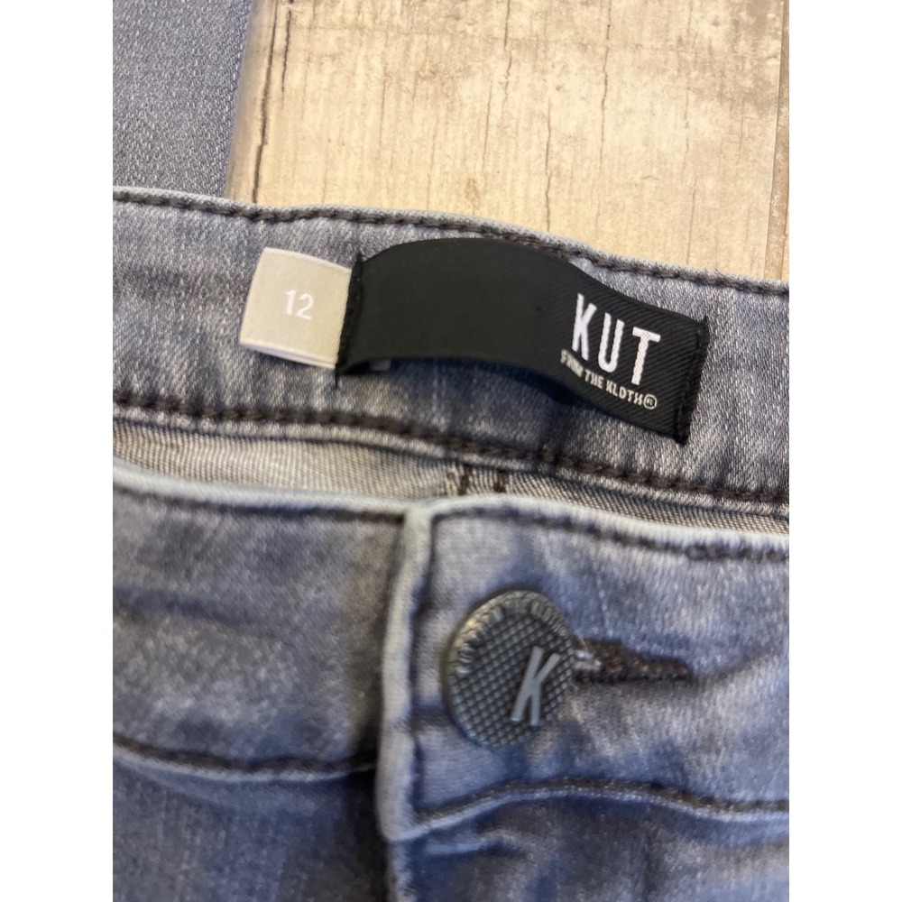 Kut from the Kloth Mia High Rise Skinny Jeans Grey Distressed Denim Womens 12